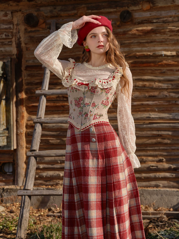 Adorable Red Checkered Pleats Skirt