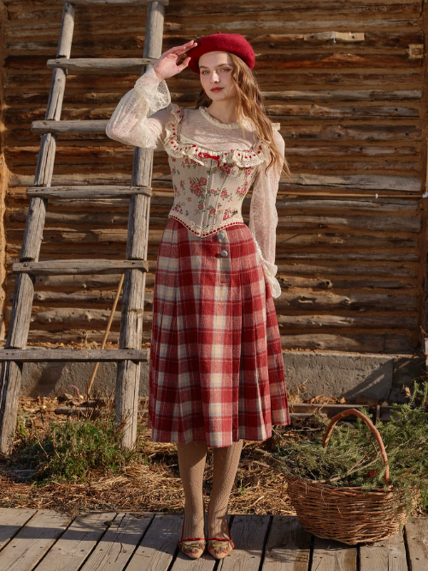 Adorable Red Checkered Pleats Skirt