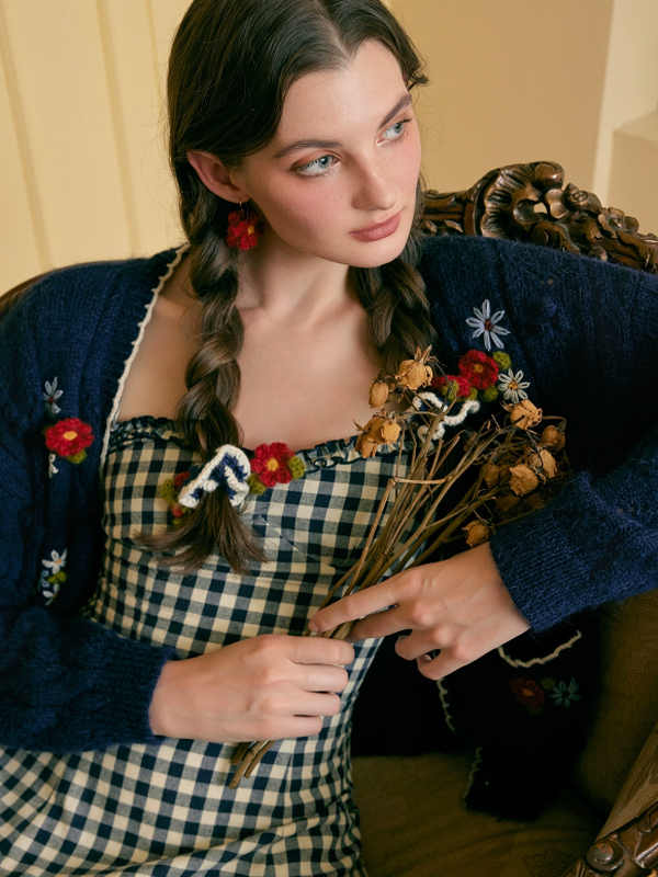 Navy Floral Wool Cardigan