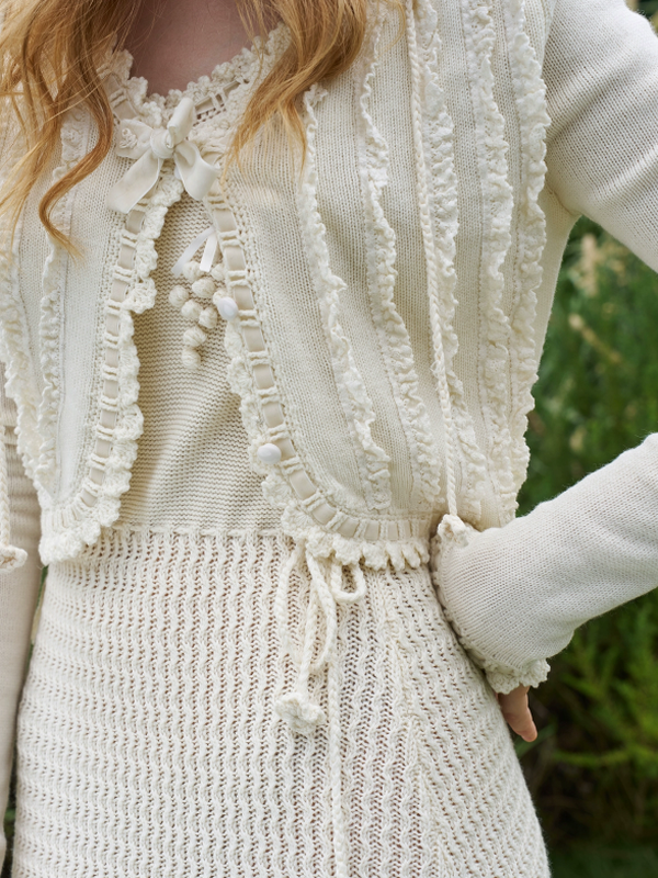 Ivory Ribboned Wool Cardigan