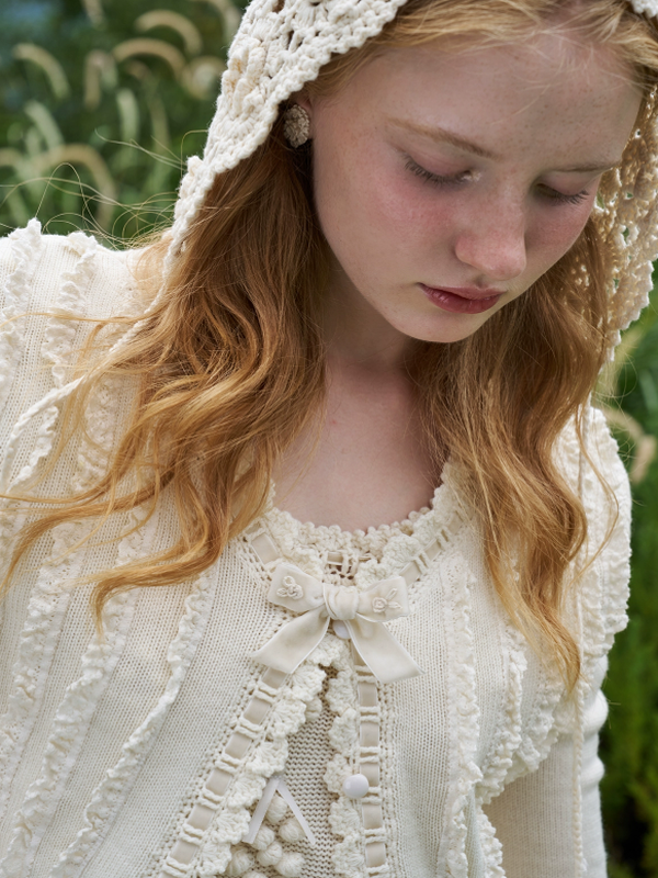 Ivory Ribboned Wool Cardigan