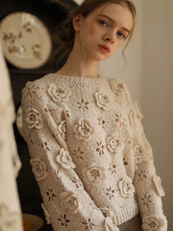 Blossom Charm Beige Wool Sweater