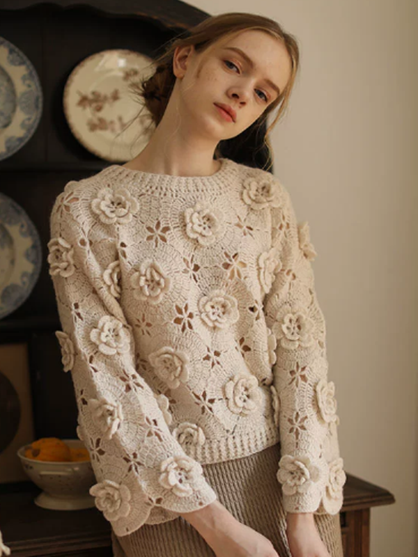 Blossom Charm Beige Wool Sweater