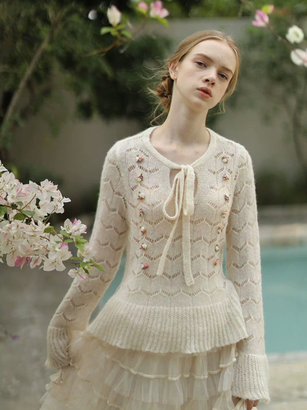 Ivory Blossom Ribbon Knit