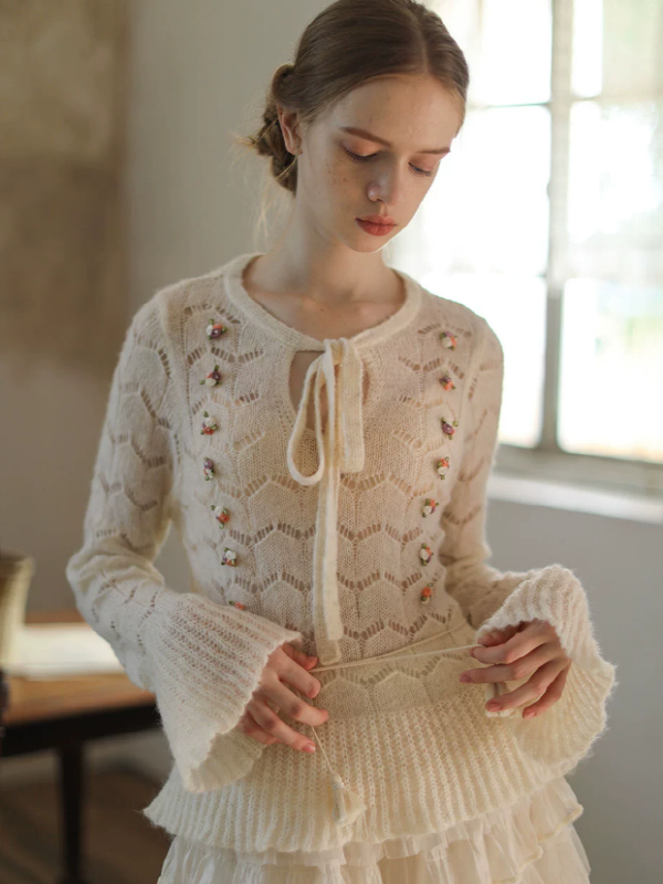 Ivory Blossom Ribbon Knit