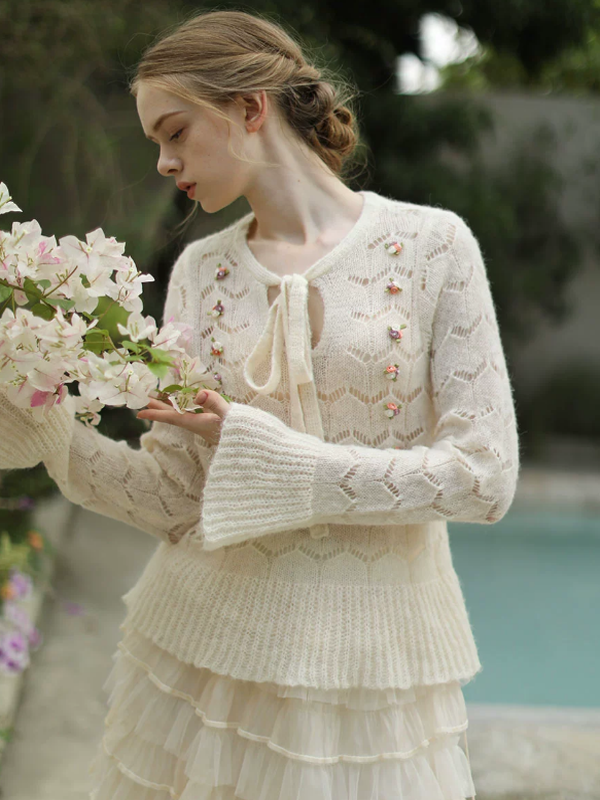 Ivory Blossom Ribbon Knit