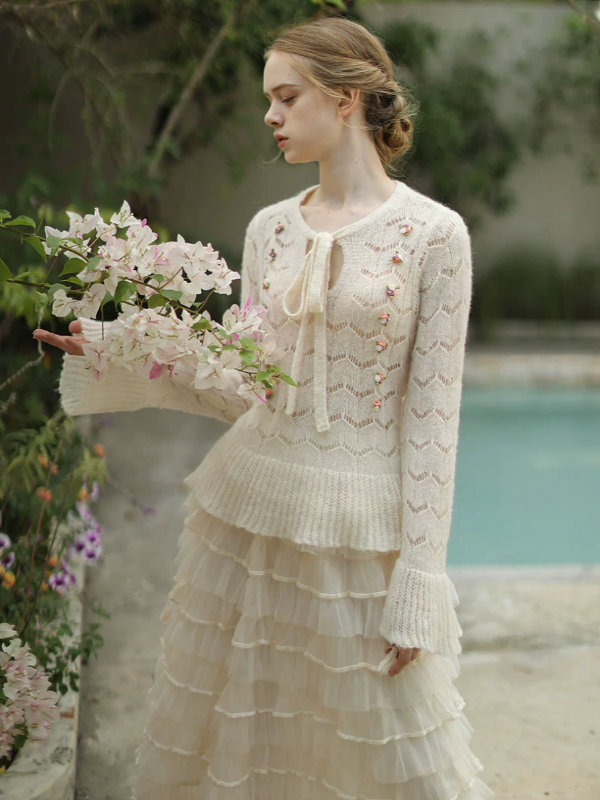 Ivory Blossom Ribbon Knit