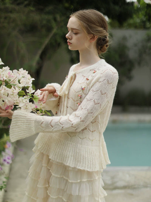 Ivory Blossom Ribbon Knit