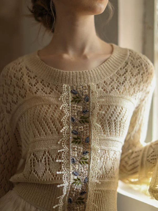 Beige Floral Lace Knit