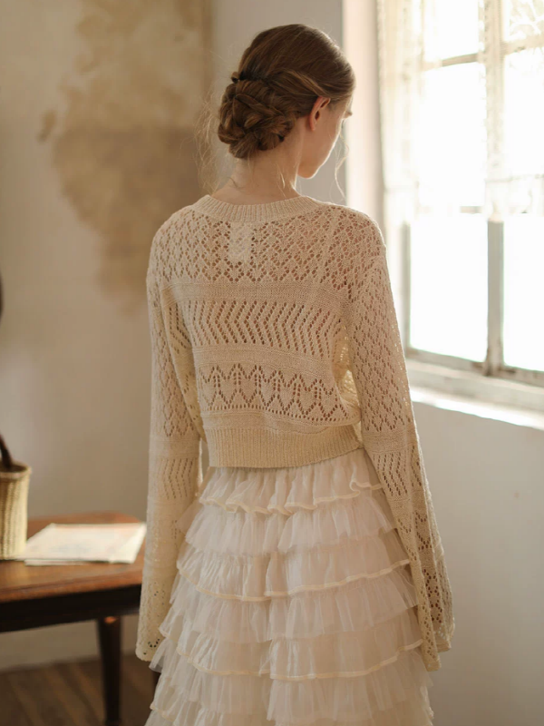 Beige Floral Lace Knit