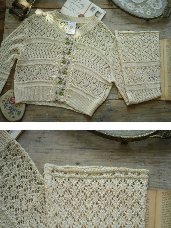 Beige Floral Lace Knit