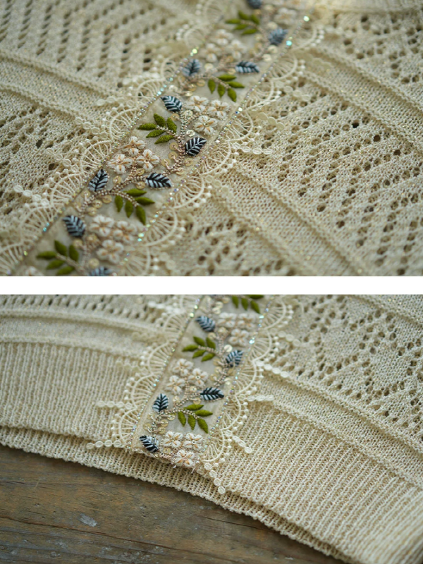 Beige Floral Lace Knit