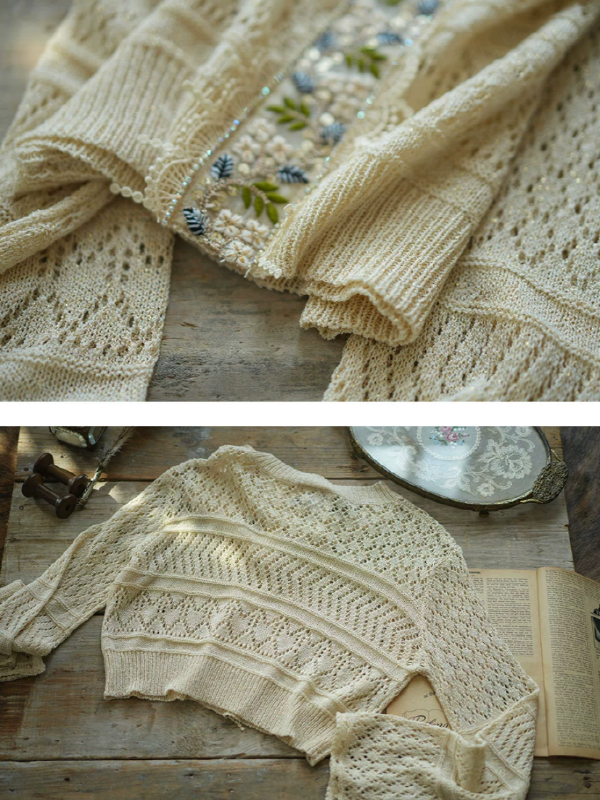 Beige Floral Lace Knit