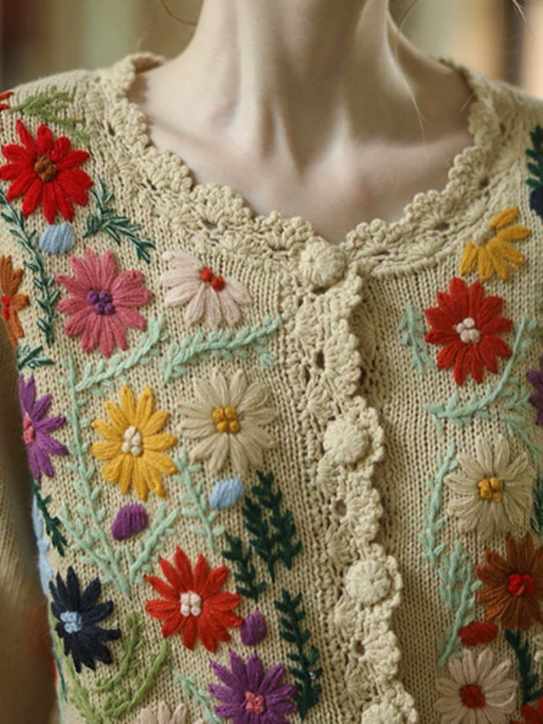 Retro Blossom Embroidery Cardigan