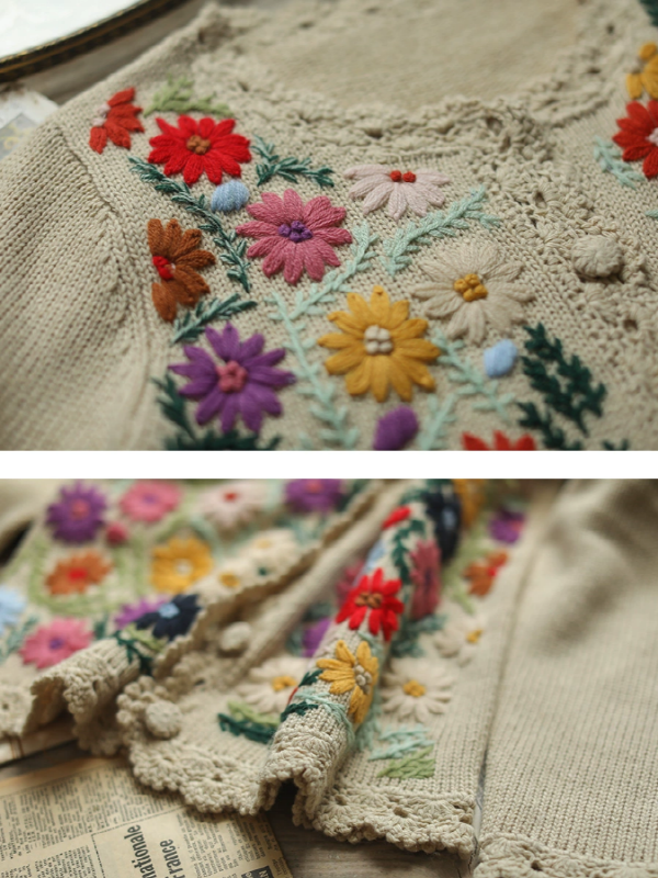 Retro Blossom Embroidery Cardigan