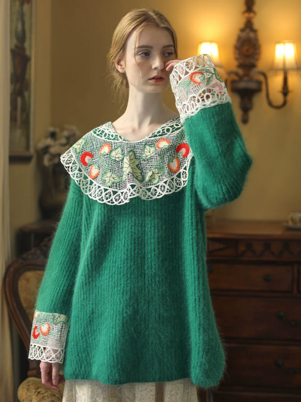 Forest Green Fruit Lace Sweater