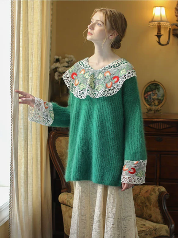 Forest Green Fruit Lace Sweater