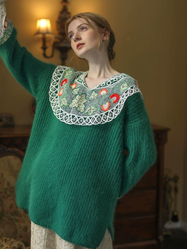 Forest Green Fruit Lace Sweater