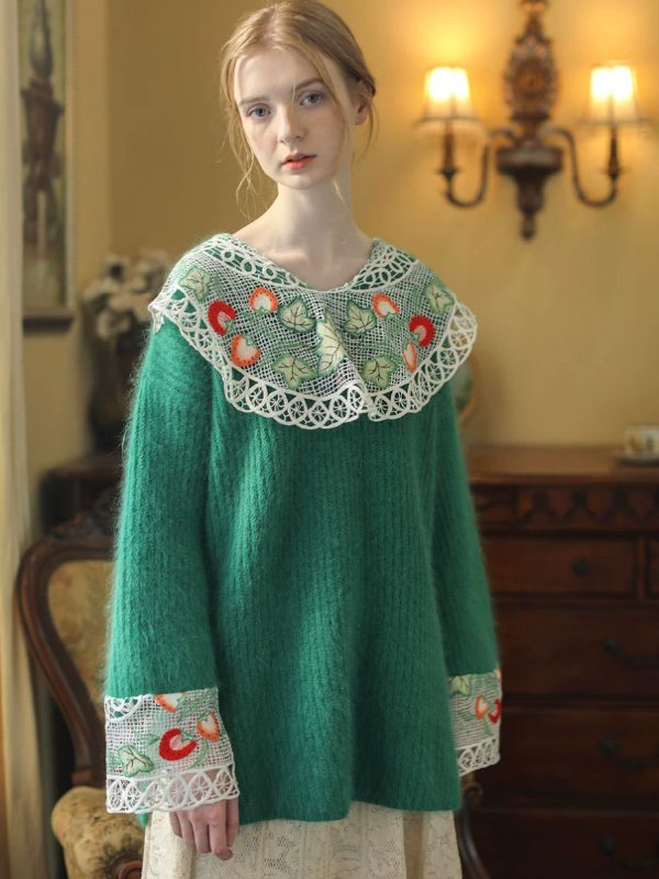 Forest Green Fruit Lace Sweater