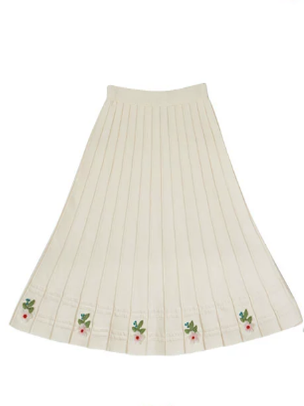 Ivory Blossom Pleated Skirt