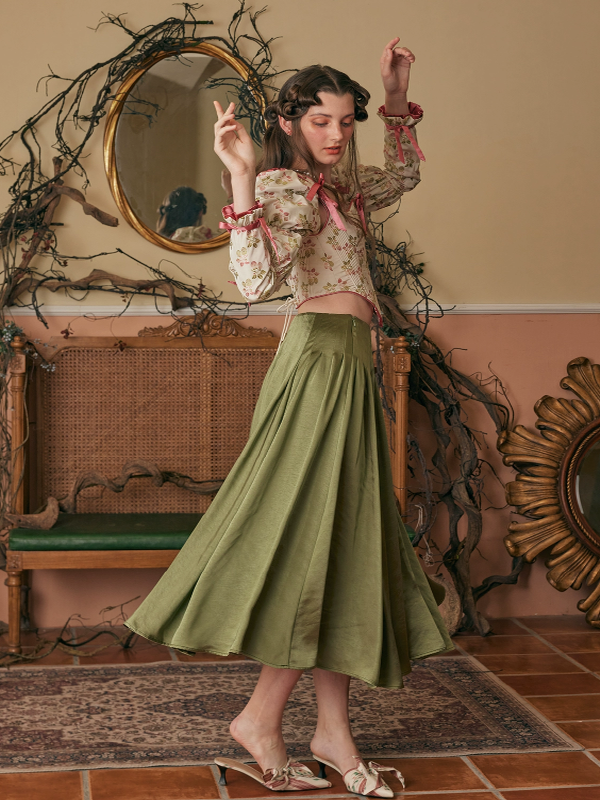 Vintage Elegance Satin Long Skirt