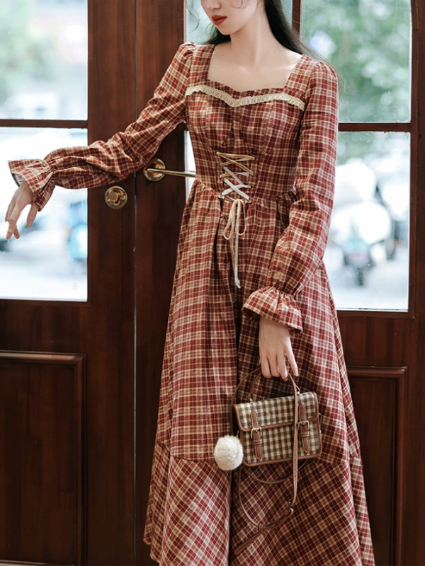 Vintage French Chic Checkered Dress