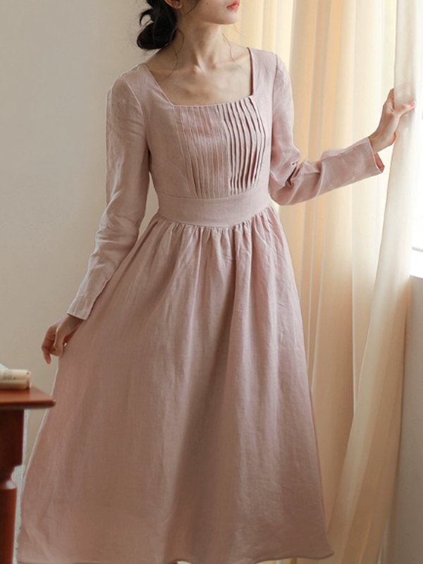 Soft Blush Linen Elegance Dress