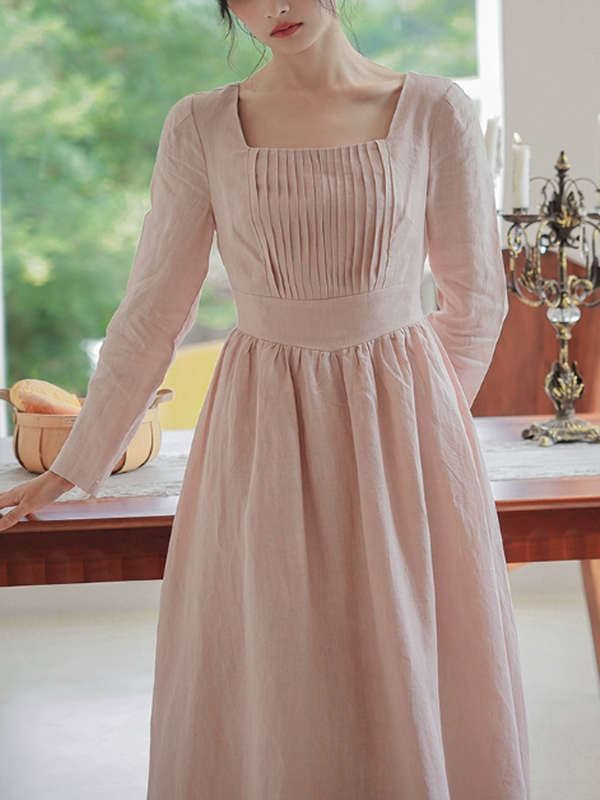 Soft Blush Linen Elegance Dress