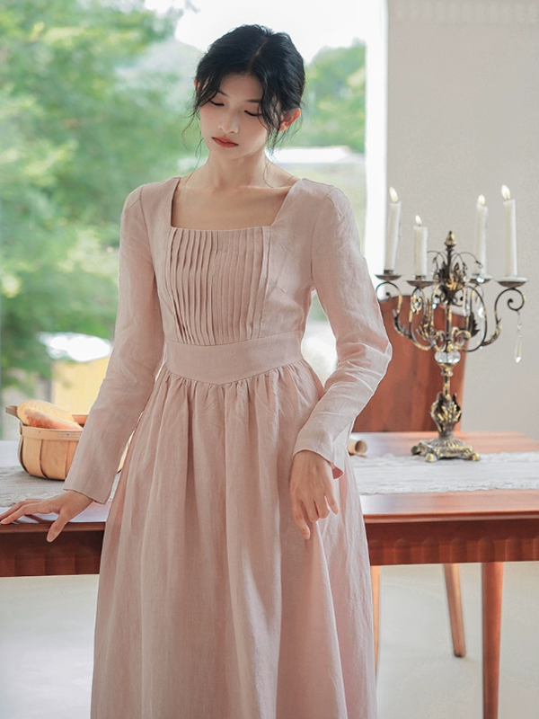 Soft Blush Linen Elegance Dress