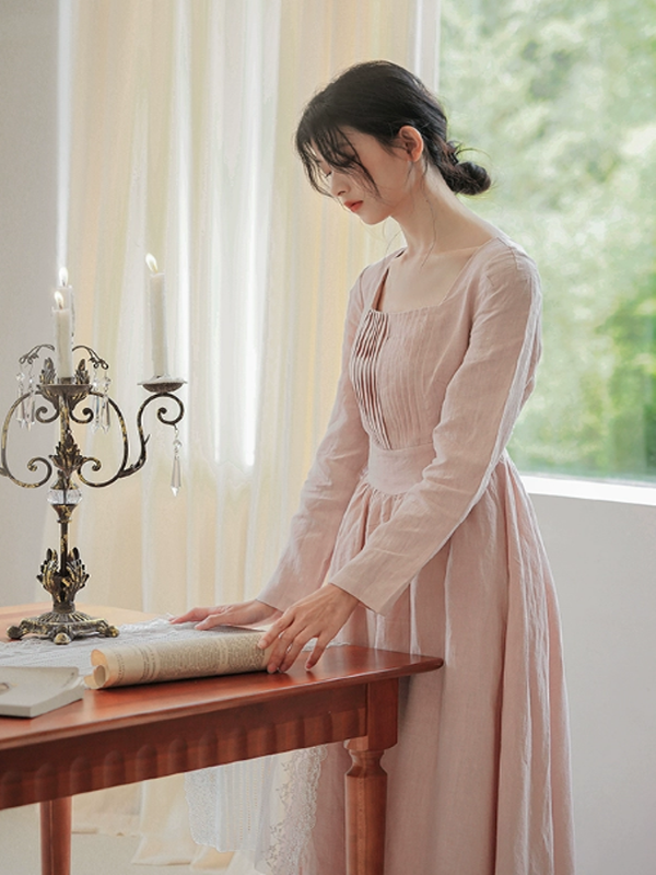 Soft Blush Linen Elegance Dress