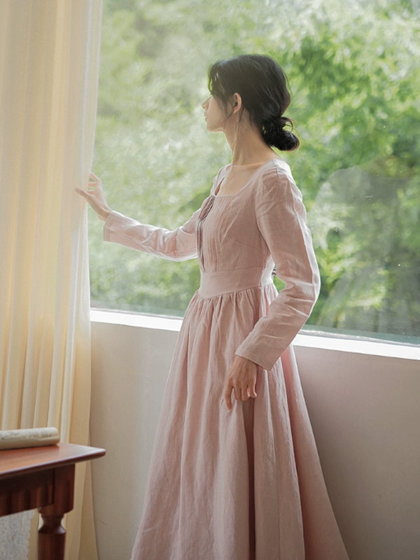 Soft Blush Linen Elegance Dress