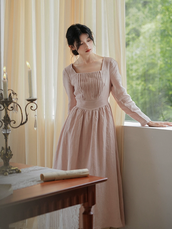 Soft Blush Linen Elegance Dress