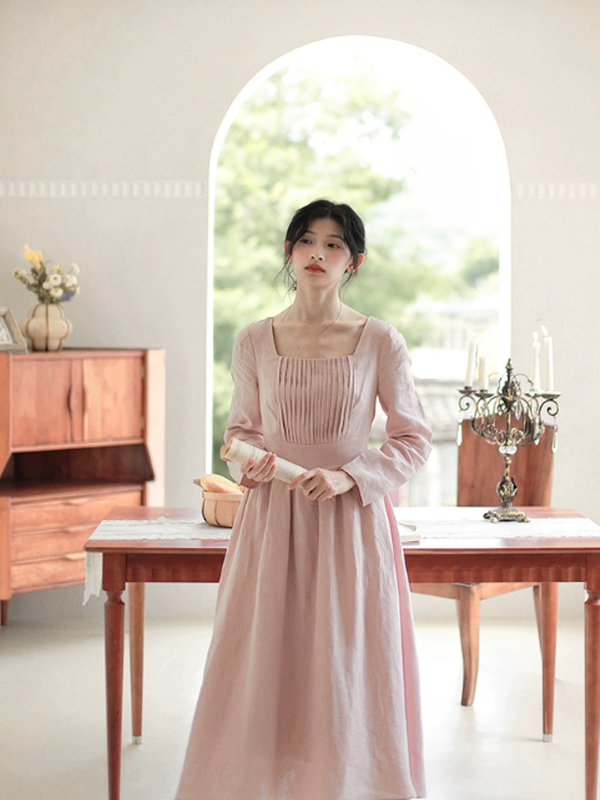 Soft Blush Linen Elegance Dress