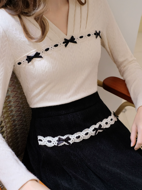 Lace-Embellished French Black Skirt