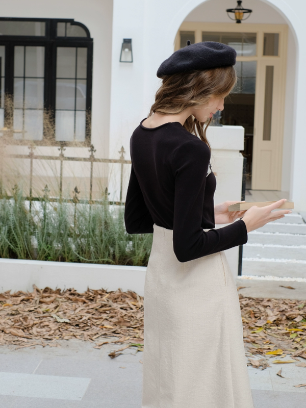 French Bow Tie Ivory Long Skirt