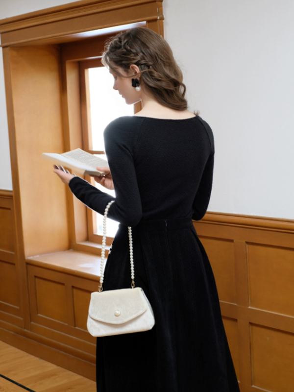 Lace-Embellished French Black Skirt