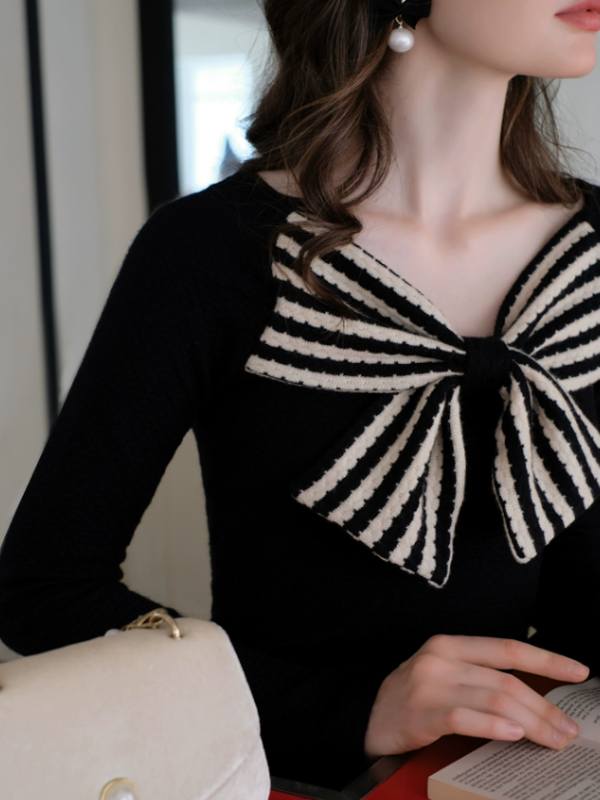 Parisian Ribbon Accent Black Knit