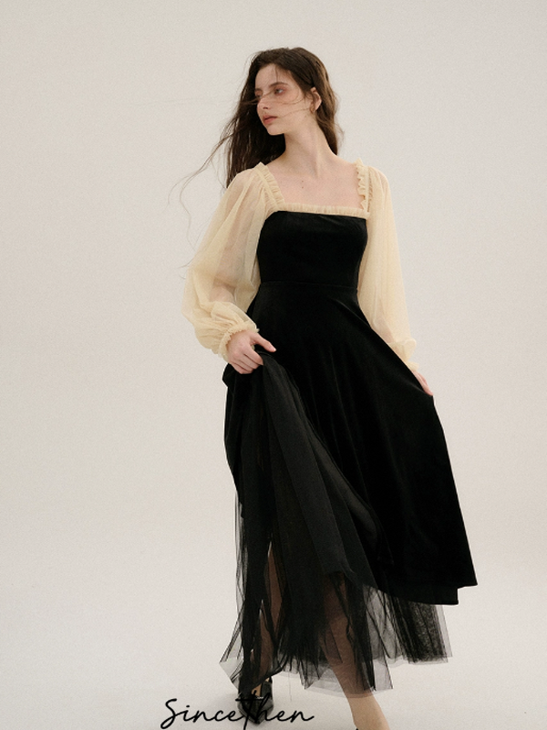 Velvet Chiffon Harmony French Dress