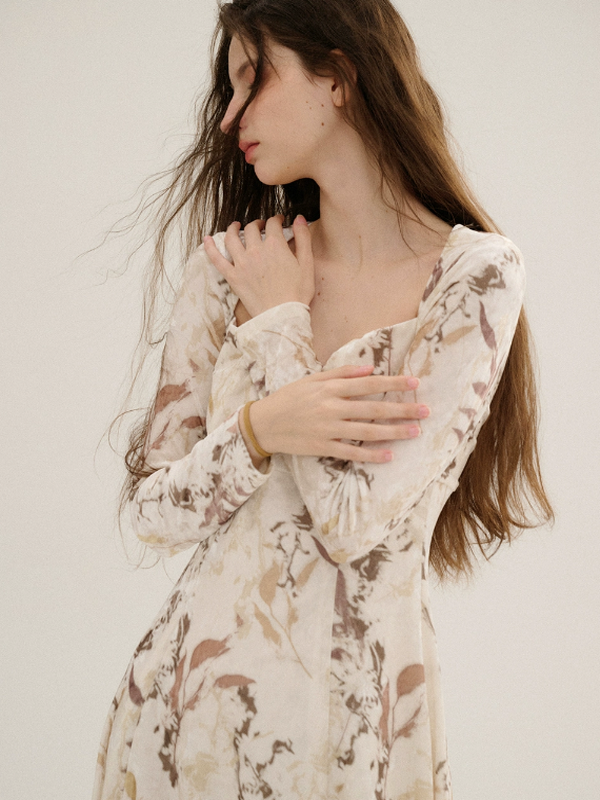 Ivory Velvet Winter Blossom Dress