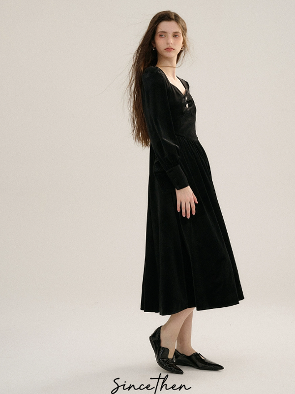 Black Velvet Puff Elegance Dress