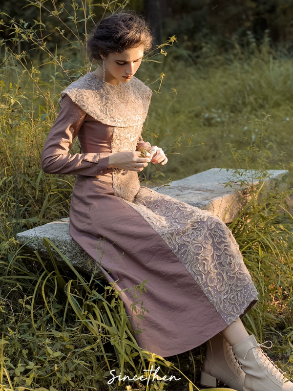 French Retro Rosy Twilight Dress