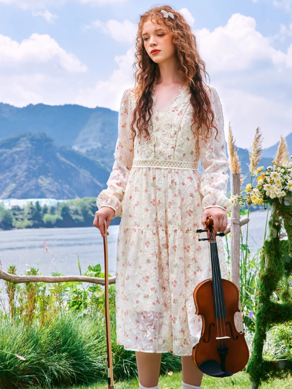 Spring Blossom Embroidered Dress