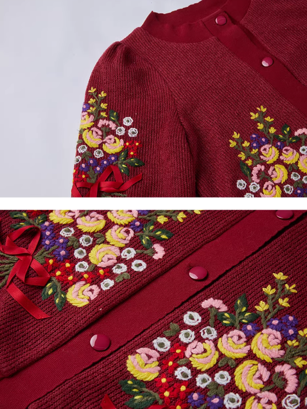 Floral Embroidered Ruby Cardigan