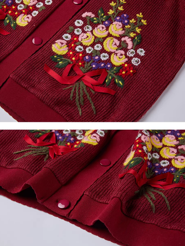 Floral Embroidered Ruby Cardigan