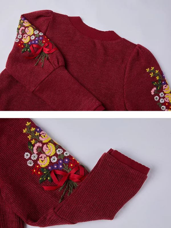 Floral Embroidered Ruby Cardigan