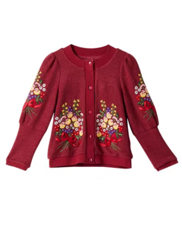 Floral Embroidered Ruby Cardigan