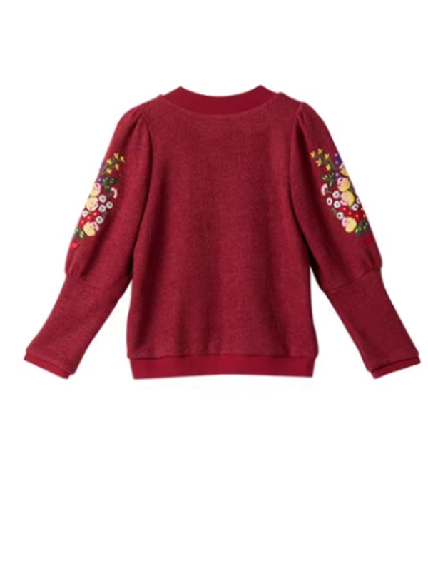 Floral Embroidered Ruby Cardigan