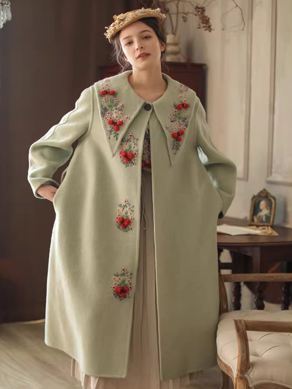 Embroidered Eden Woolen Coat