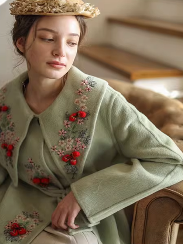 Embroidered Eden Woolen Coat