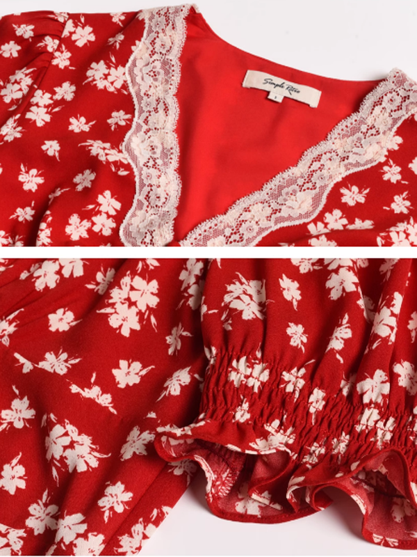 Vintage Elegance Red Floral Dress